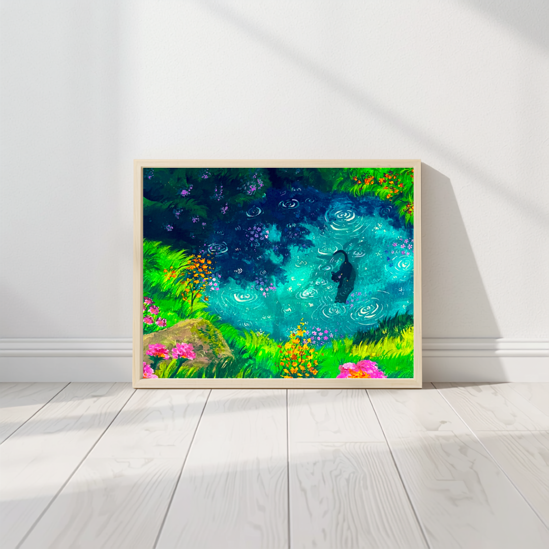 "Rain Ripples" Print with Wooden Frame