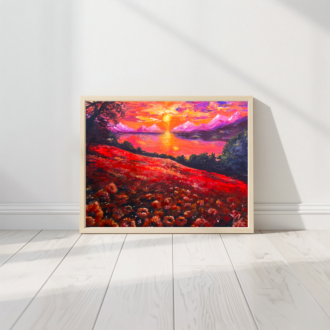 "Red Horizon" Print with Wooden Frame